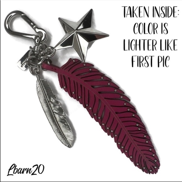 Coach Dahila Pink Feather Keychain Fob Silver Stars 63893 - Picture 3 of 5